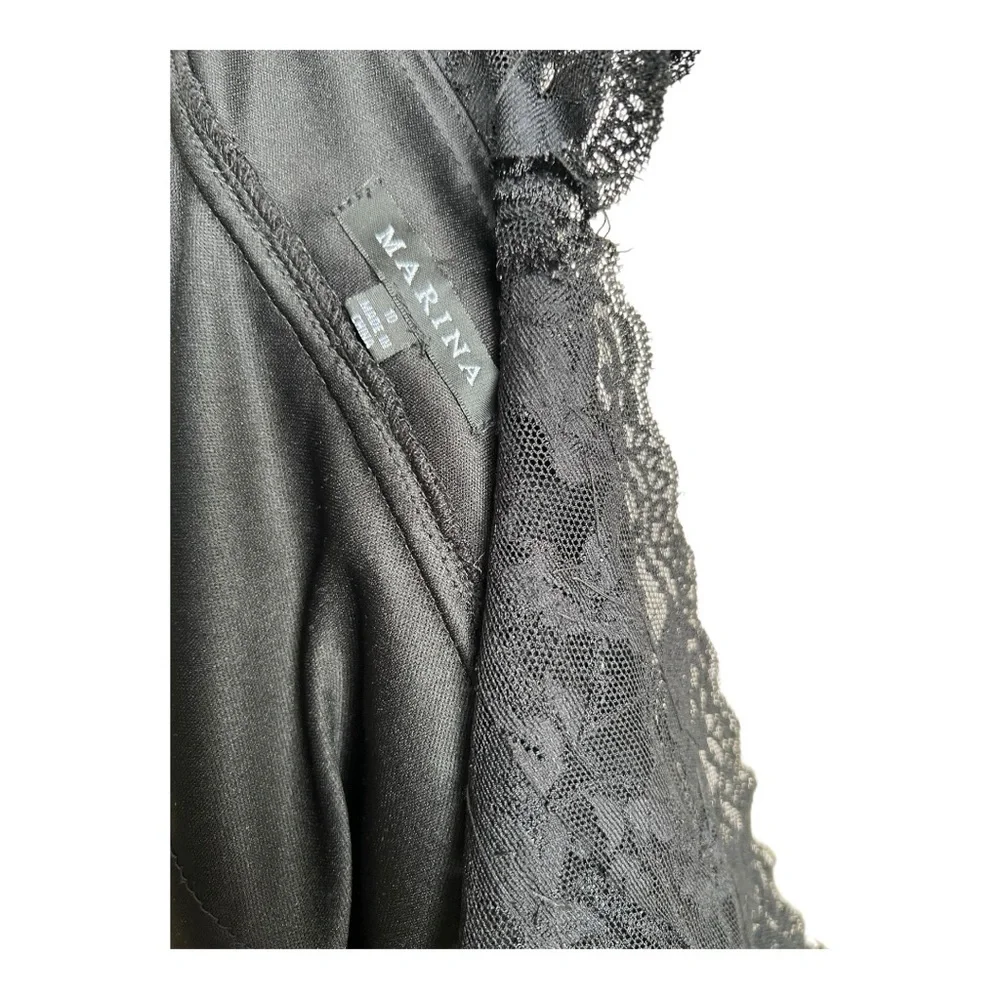 MARINA Black Sheath Dress V-Neck Flutter Sleeves Size 10 - Picture 5 of 7